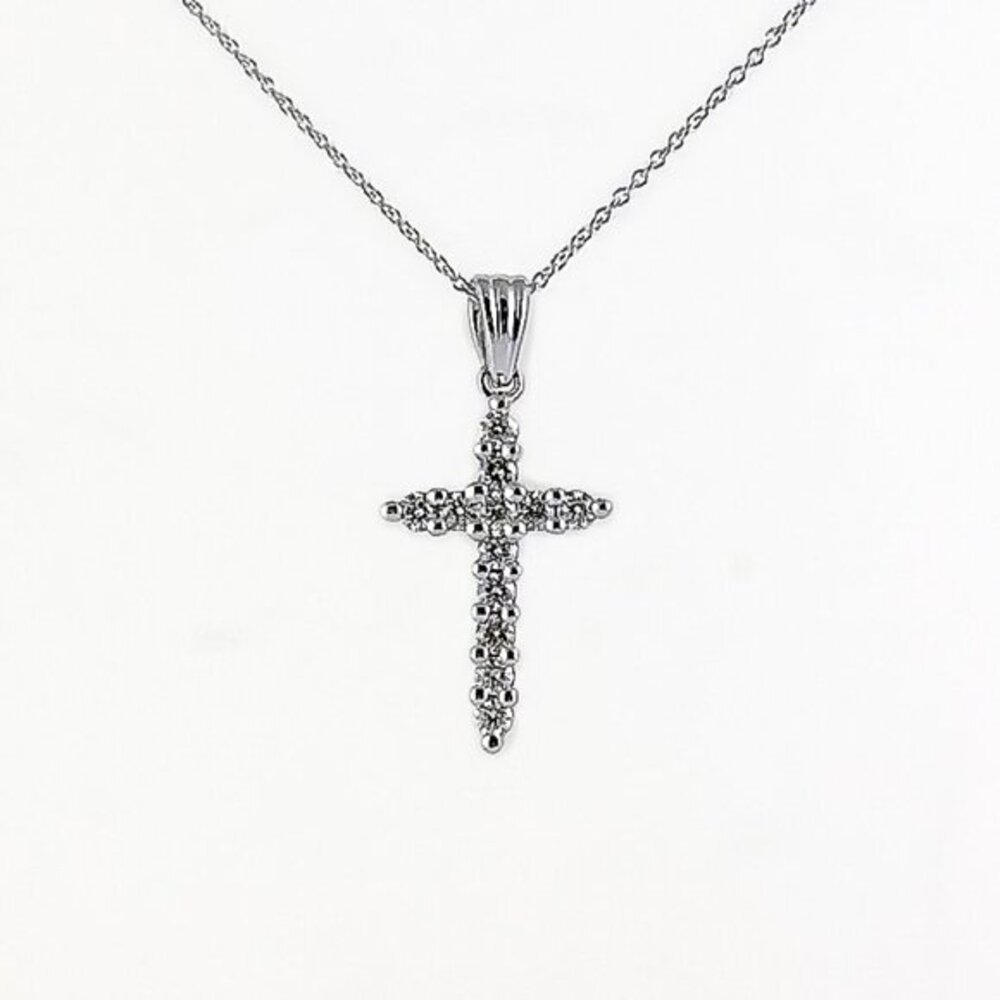 14K White Gold Natural Diamond Cross Necklace ..30ctw Adjustable Chain